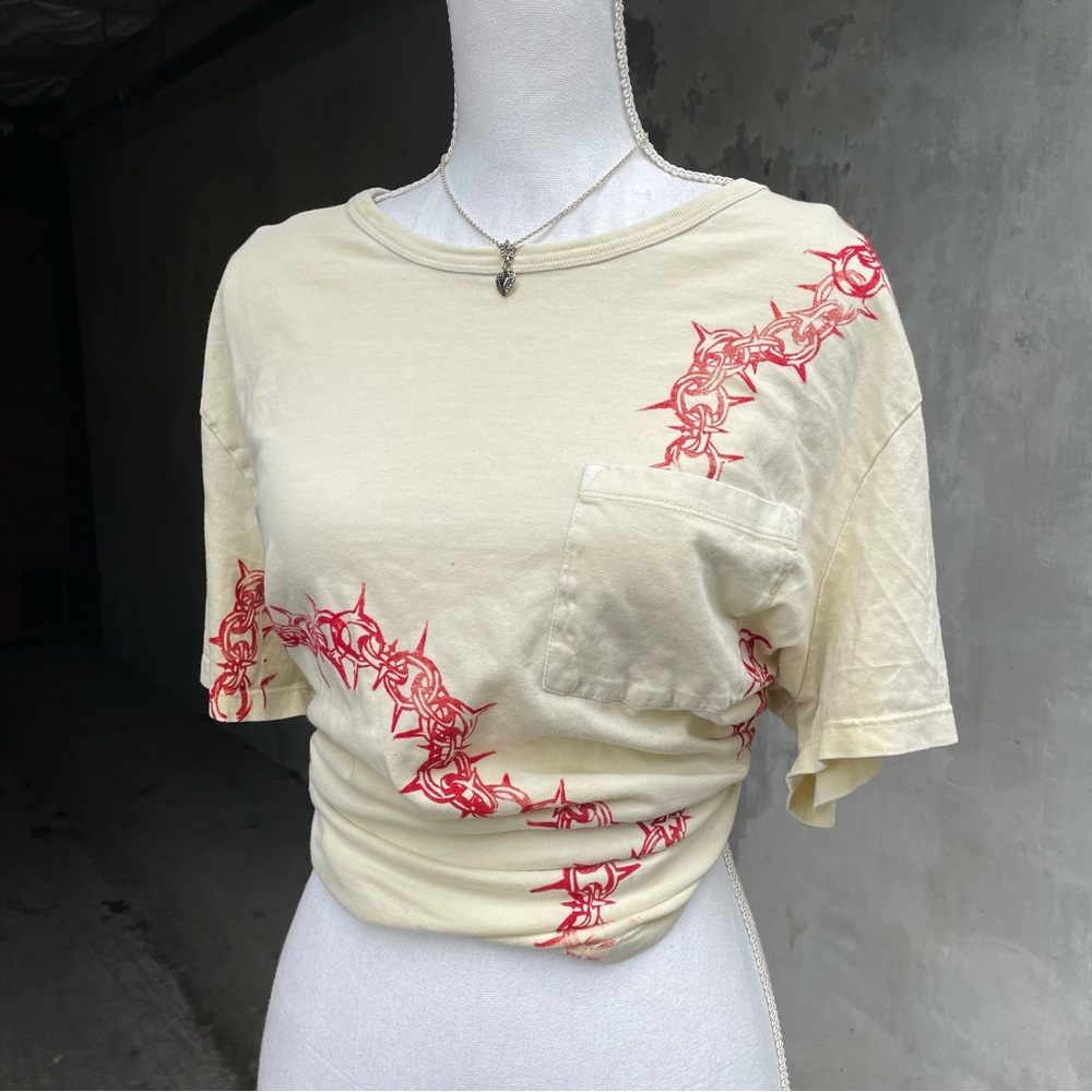 Hand Stamped Yellow and Red Chain Pocket Tee